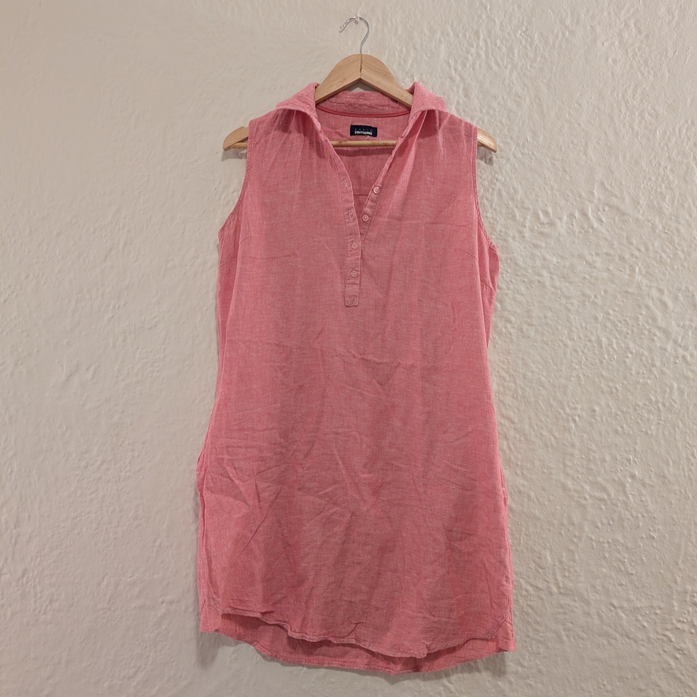 Linen Sleeveless Pink Collared Dress